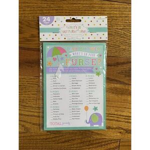 NEW Baby Shower "What's In Your Purse" Game - 24 Pieces - Elephant Theme